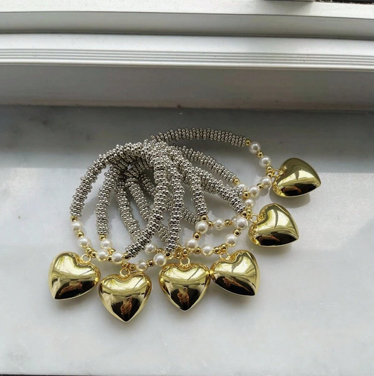 Copper Pearl Plating Heart Shape Copper Bracelets 3