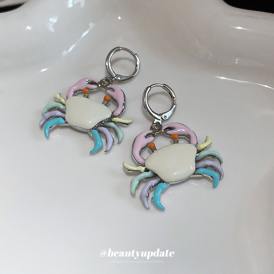 Crab Earrings For Women In Silver Enamel With Copper Base And 304 Stainless Steel Ear Pins 2