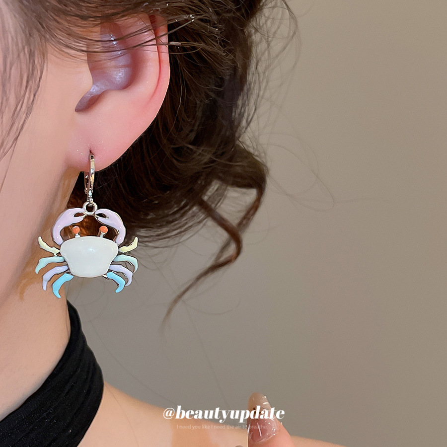 Crab Earrings For Women In Silver Enamel With Copper Base And 304 Stainless Steel Ear Pins 3