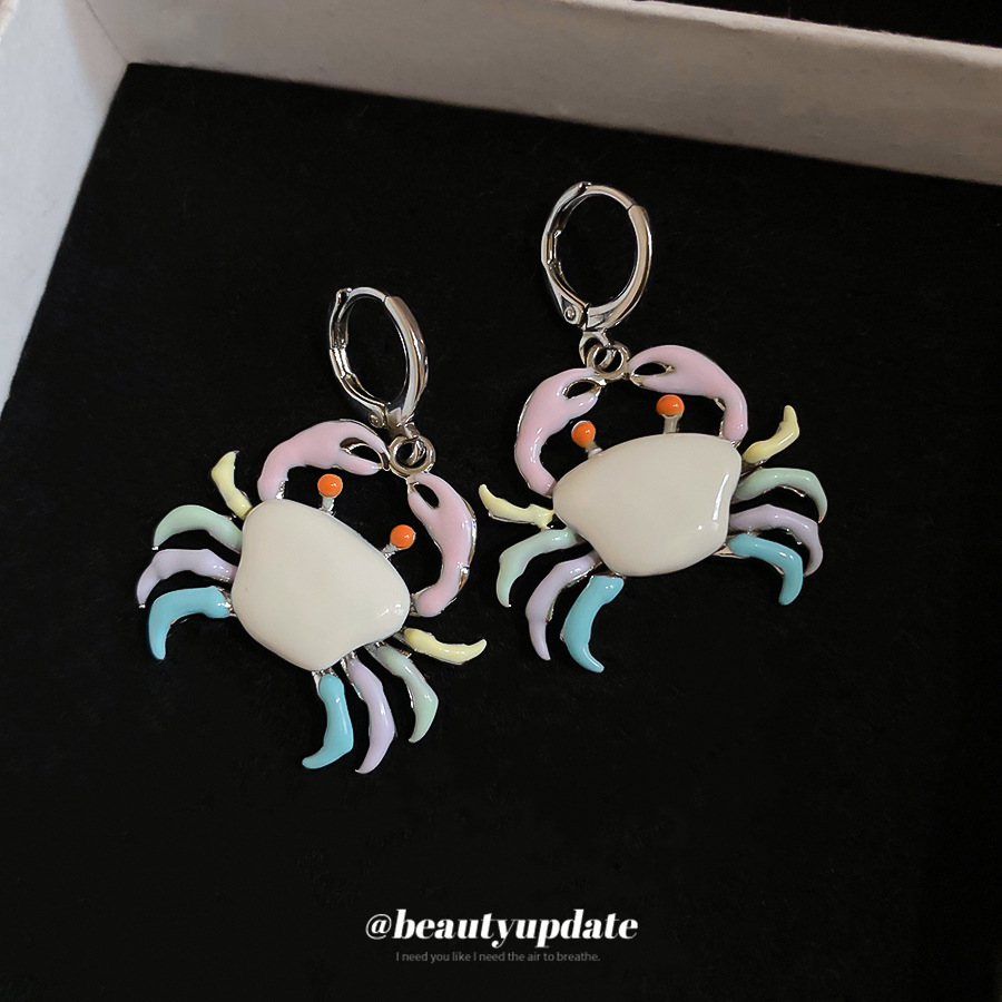 Crab Earrings For Women In Silver Enamel With Copper Base And 304 Stainless Steel Ear Pins 4
