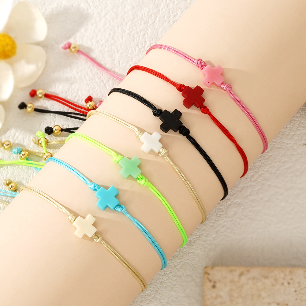 Cross Beading Drawstring Bracelet For Women With Copper Rope Chain Cord In Chain Design