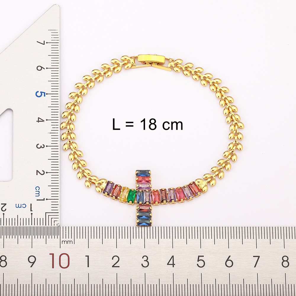 Cross Bracelet For Unisex Featuring Copper Pendant With 18K Real Gold Electroplated And Zircon Inlay 2
