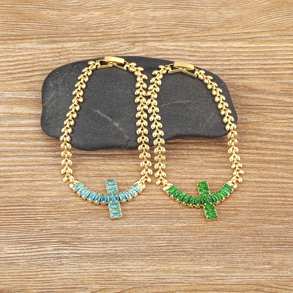 Cross Bracelet For Unisex Featuring Copper Pendant With 18K Real Gold Electroplated And Zircon Inlay 4