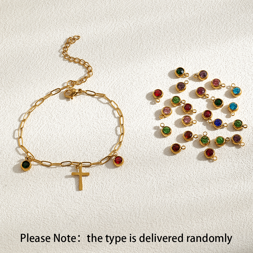 IG Style Cross Bracelet For Women Handmade With 304 Stainless Steel And 18K Real Gold Plated Featuring Glass Inlay And Paperclip Chain 3
