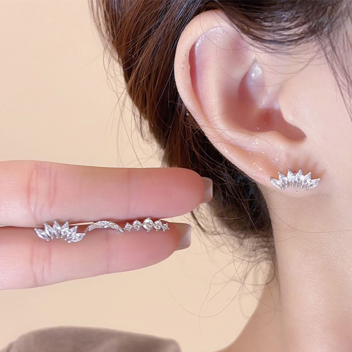 Crown Stud Earrings In Copper With Platinum Electroplated Finish Featuring Zircon Inlay And Flat Back Studs 2