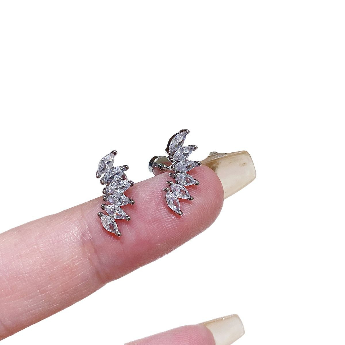 Crown Stud Earrings In Copper With Platinum Electroplated Finish Featuring Zircon Inlay And Flat Back Studs 5