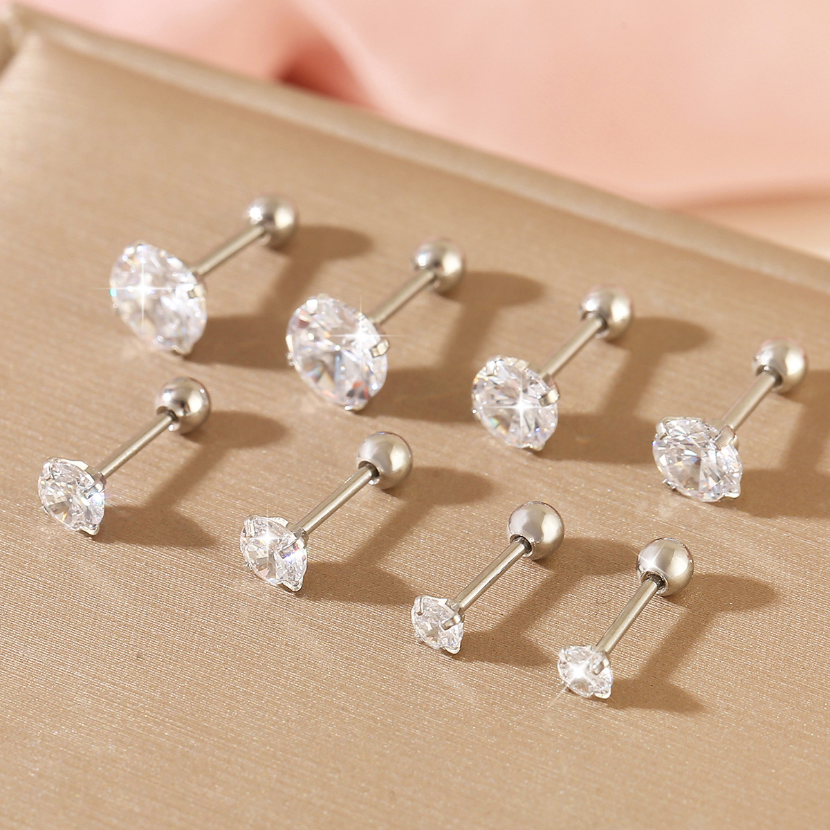 Cute Geometric Stud Earrings For Women, Electroplated Copper With Zircon Inlay