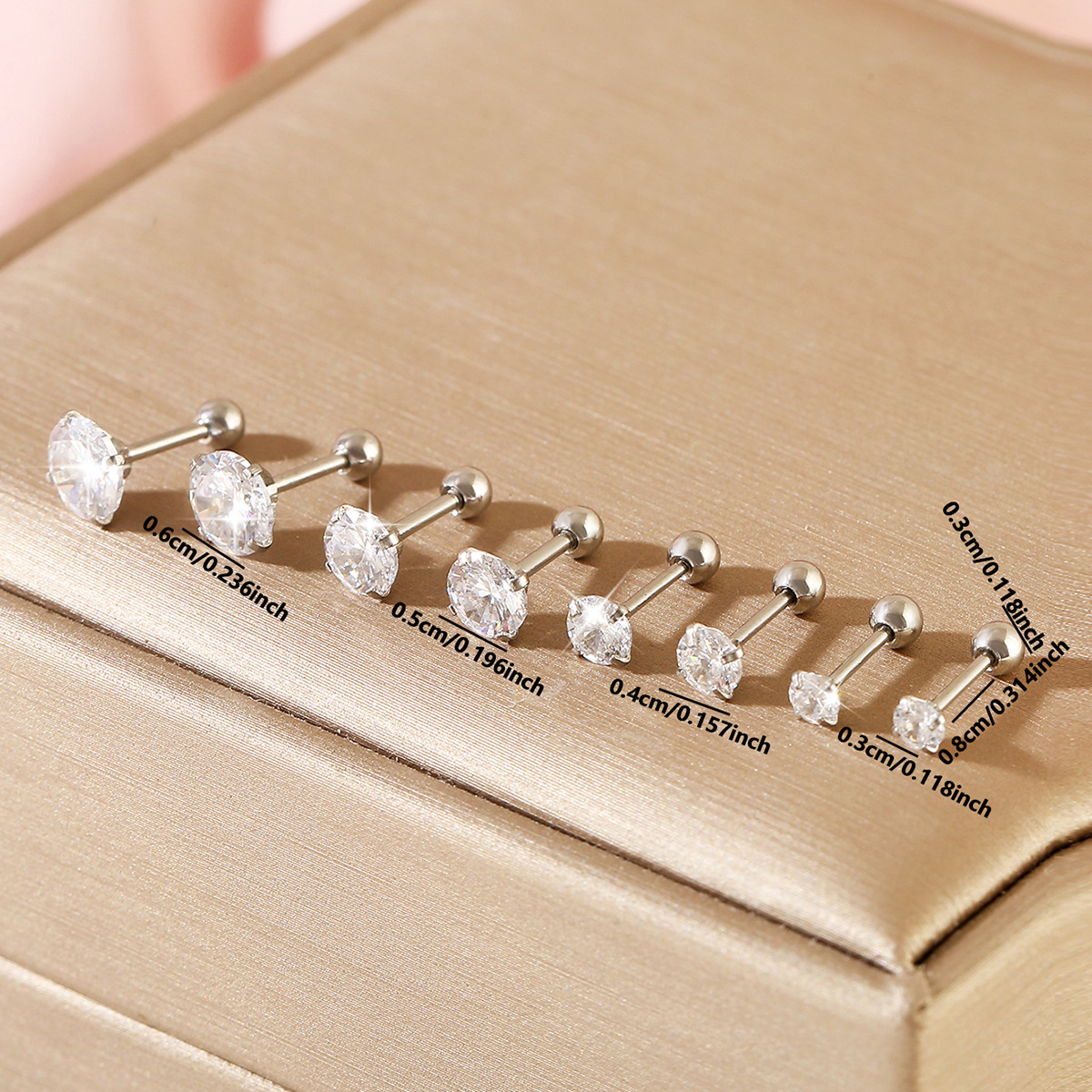 Cute Geometric Stud Earrings For Women, Electroplated Copper With Zircon Inlay 2