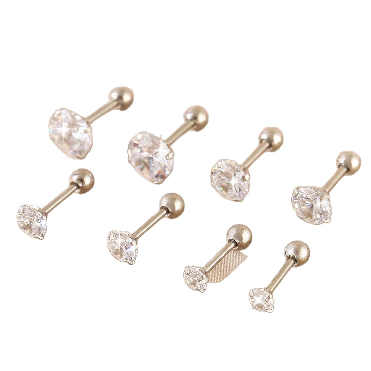Cute Geometric Stud Earrings For Women, Electroplated Copper With Zircon Inlay 5