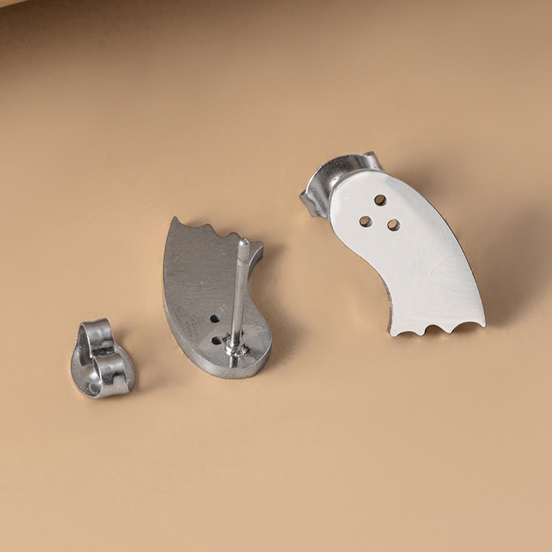 Cute Ghost Stud Earrings For Women, Electroplated Silver With 304 Stainless Steel Material 3