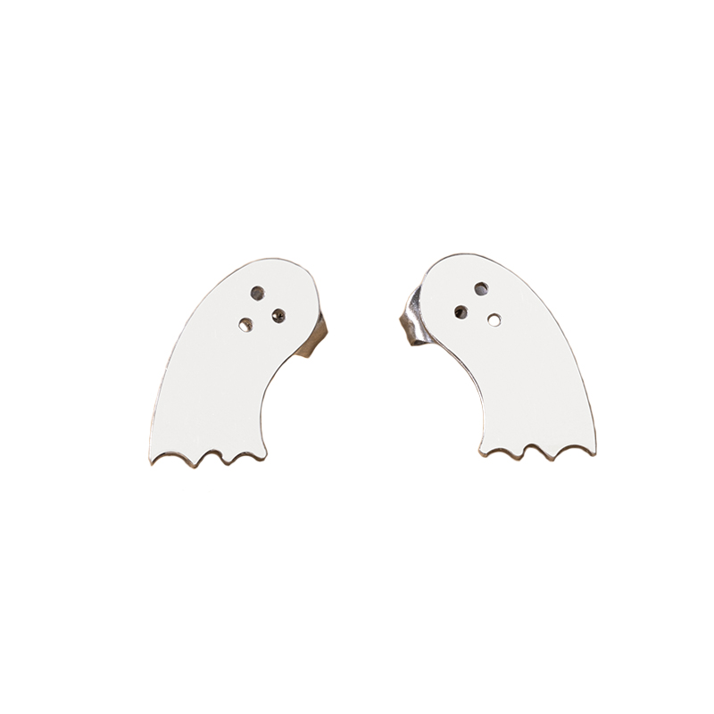 Cute Ghost Stud Earrings For Women, Electroplated Silver With 304 Stainless Steel Material 5