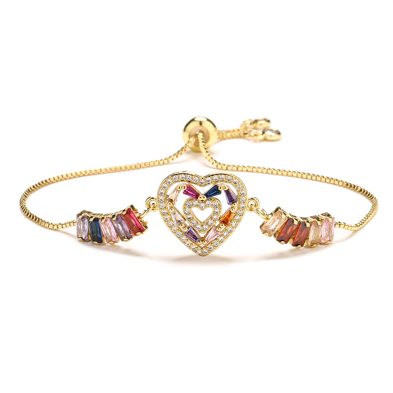 Unisex Gold Plated Copper Bracelet Featuring Heart Shape Design With Zircon Inlay 2