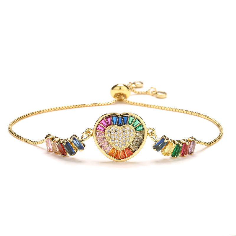 Unisex Gold Plated Copper Bracelet Featuring Heart Shape Design With Zircon Inlay 3