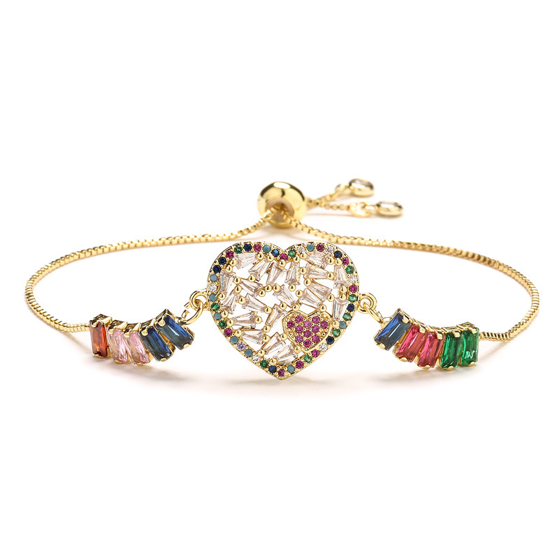 Unisex Gold Plated Copper Bracelet Featuring Heart Shape Design With Zircon Inlay 4