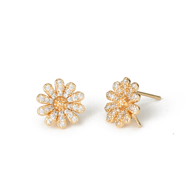Daisy Stud Earrings For Women With 925 Sterling Silver Posts And Copper Base Inlaid With Rhinestones 5