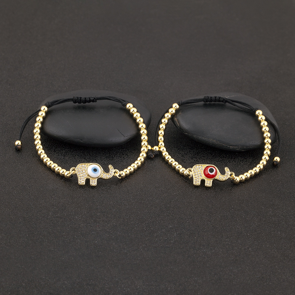 Dark Blue Beaded Animal Bracelet In Copper With 18K Real Gold Plated Electroplated Finish