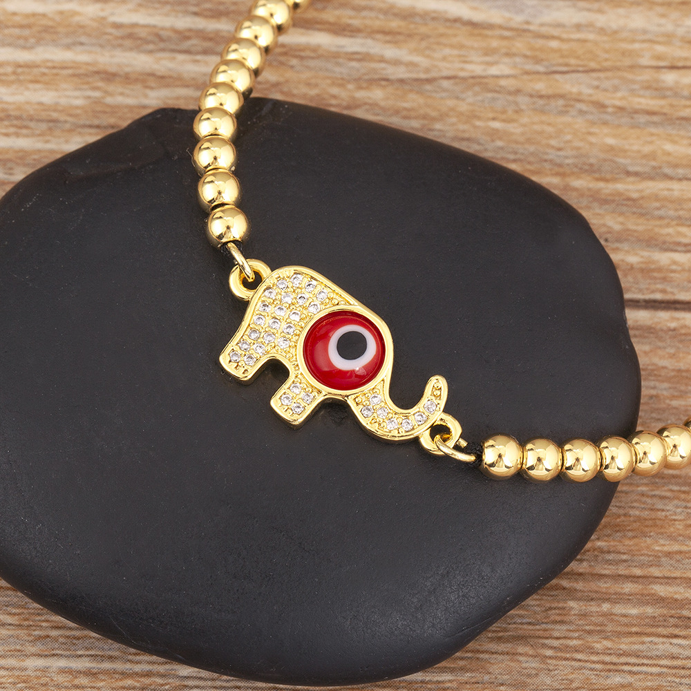Dark Blue Beaded Animal Bracelet In Copper With 18K Real Gold Plated Electroplated Finish 2