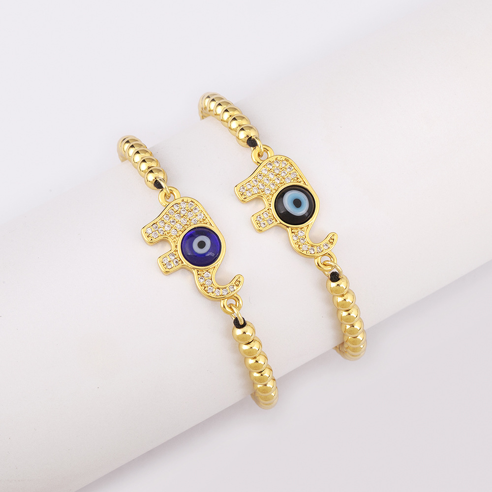 Dark Blue Beaded Animal Bracelet In Copper With 18K Real Gold Plated Electroplated Finish 4