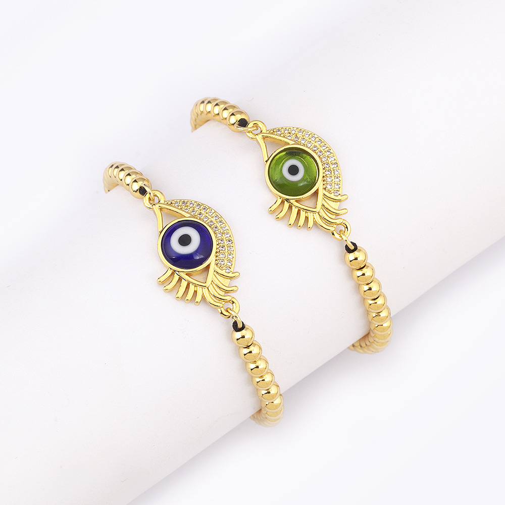 Devil's Eye Beaded Bracelet In White Featuring 18K Real Gold Plated Copper With Beads