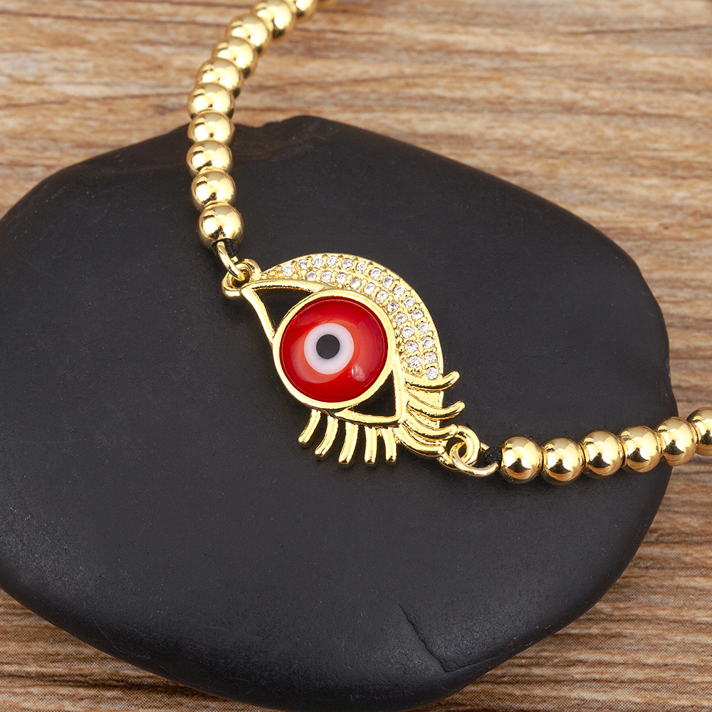 Devil's Eye Beaded Bracelet In White Featuring 18K Real Gold Plated Copper With Beads 2