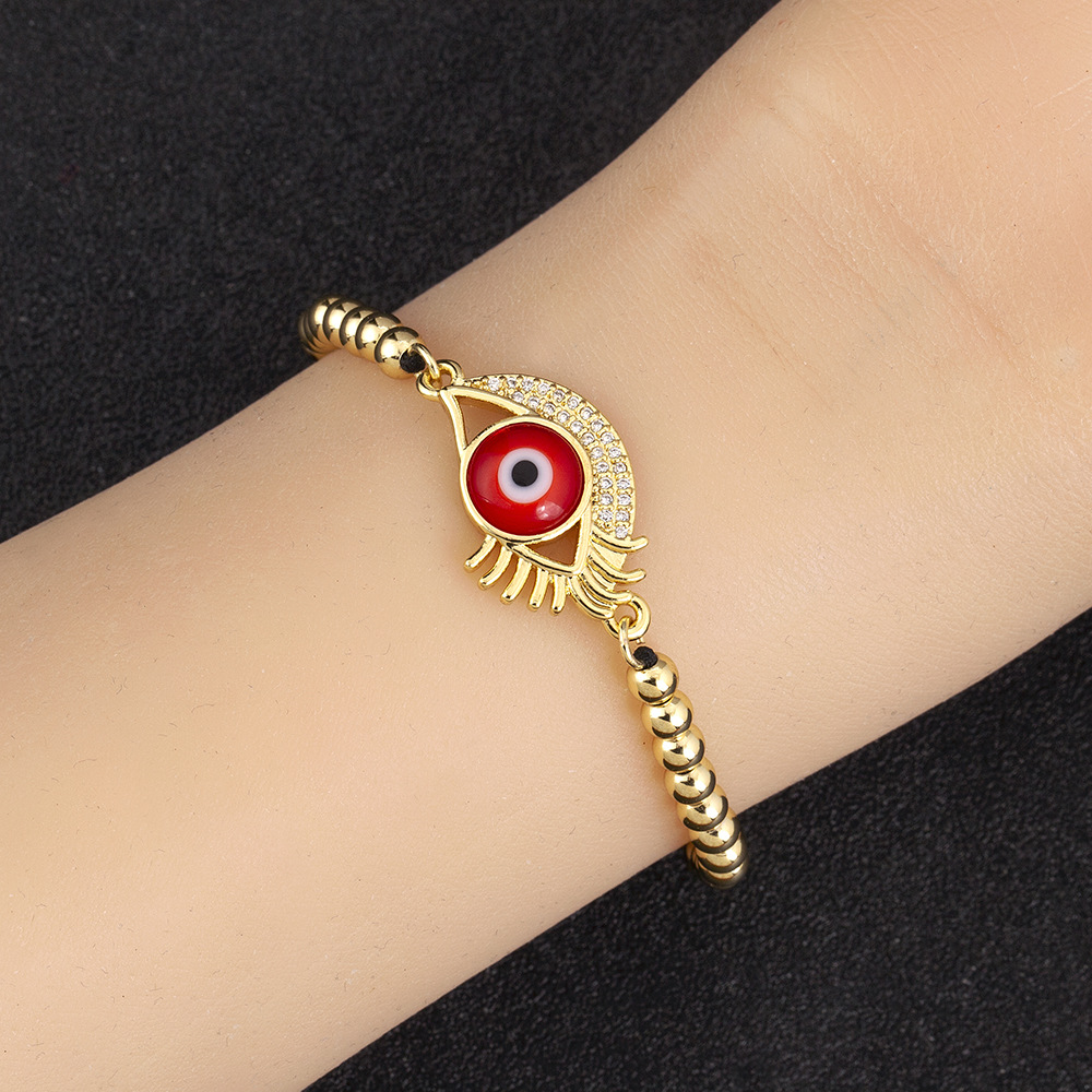 Devil's Eye Beaded Bracelet In White Featuring 18K Real Gold Plated Copper With Beads 4