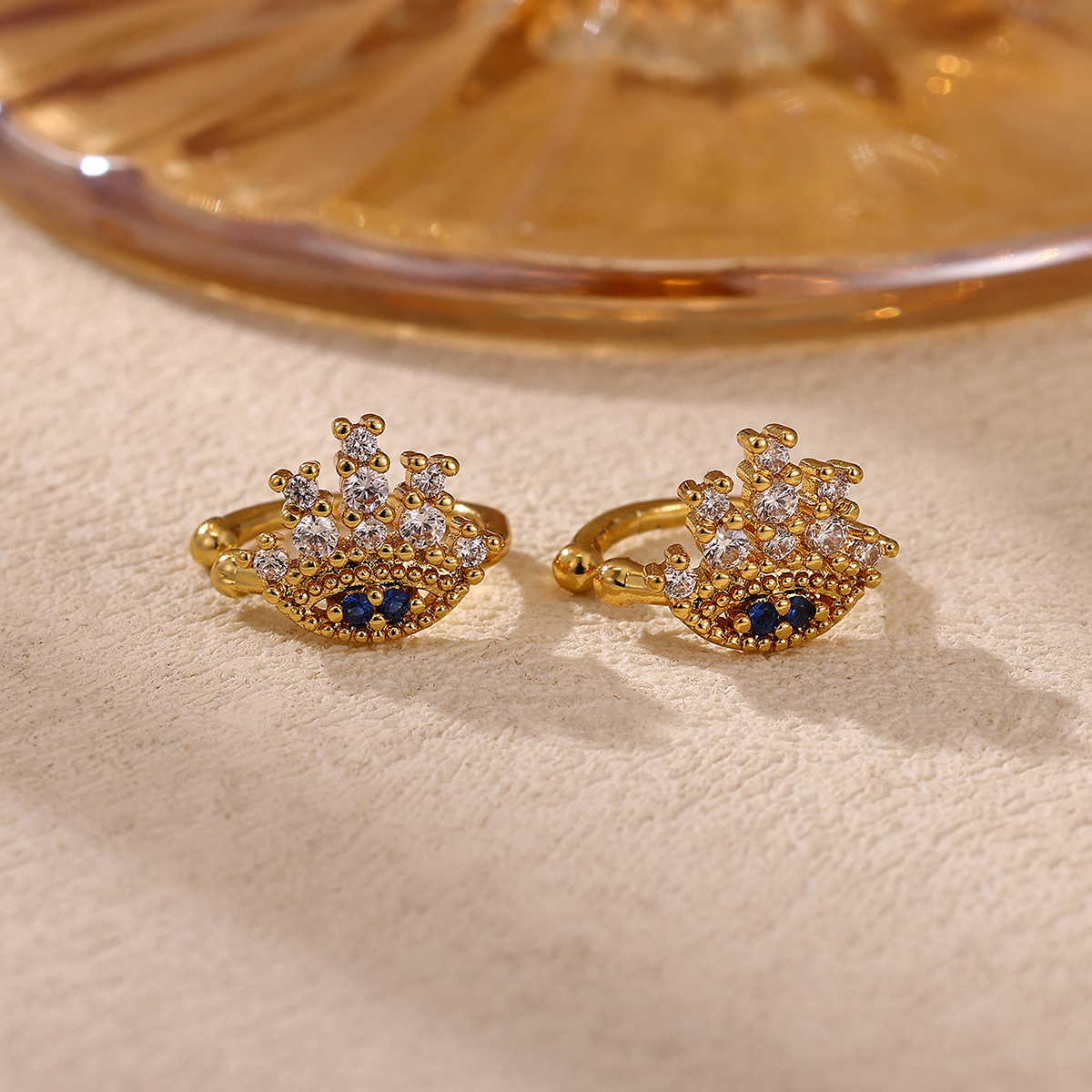 Devil's Eye Clip Earrings For Unisex, Copper With 18K Real Gold Plated Water Plating, Claw Setting Featuring Zircon Inlay 2