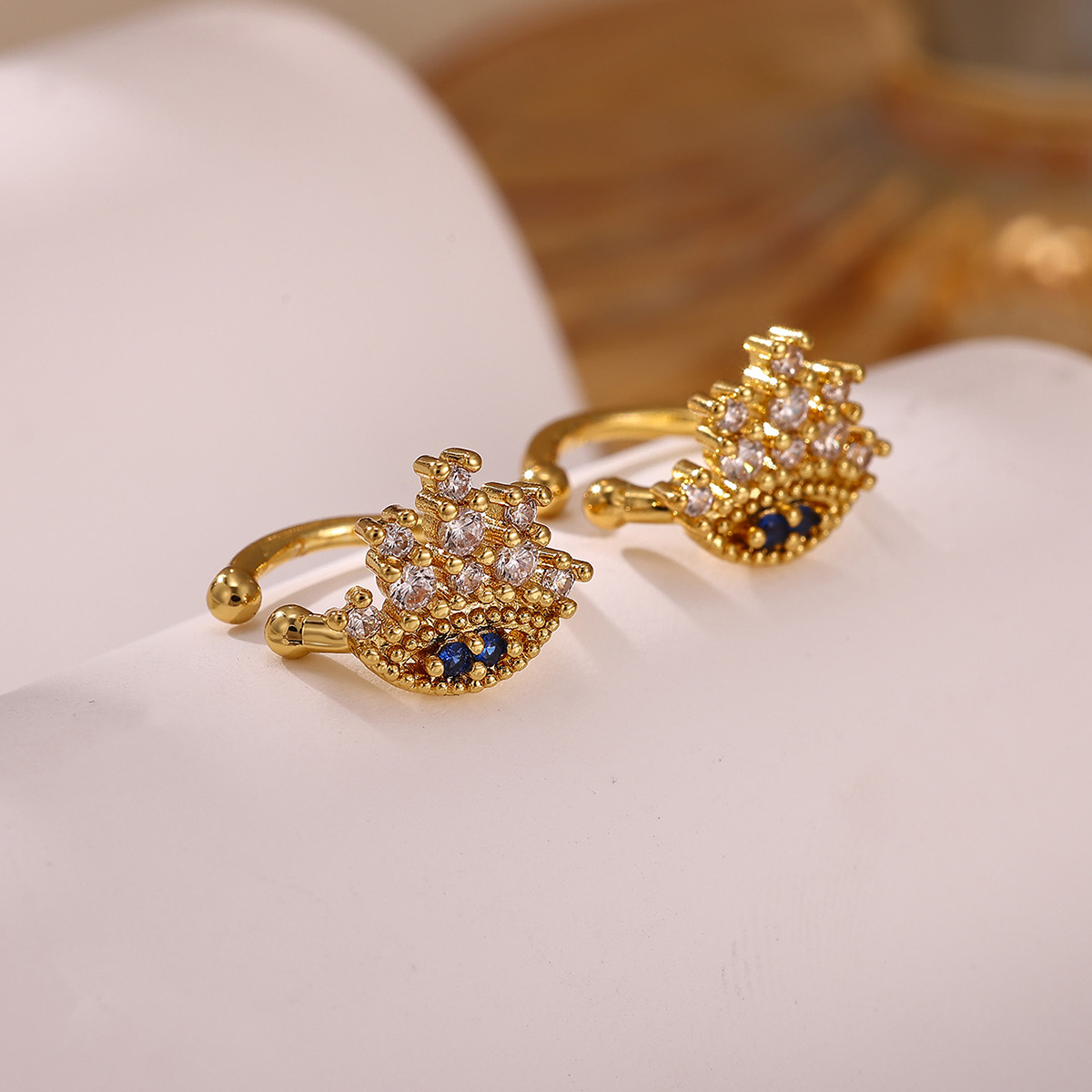 Devil's Eye Clip Earrings For Unisex, Copper With 18K Real Gold Plated Water Plating, Claw Setting Featuring Zircon Inlay 4