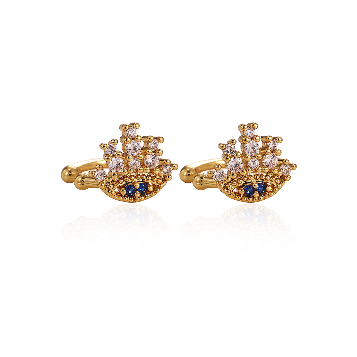 Devil's Eye Clip Earrings For Unisex, Copper With 18K Real Gold Plated Water Plating, Claw Setting Featuring Zircon Inlay 5