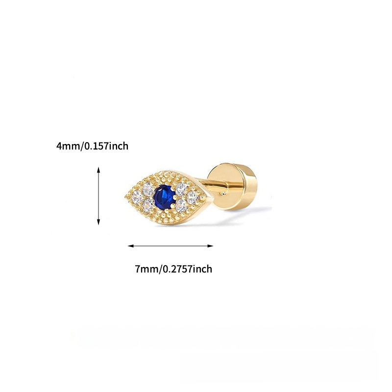 Devil's Eye Copper Stud Earrings With Rhinestones, Electroplated Gold Plating, Flat Back Studs For Unisex 3