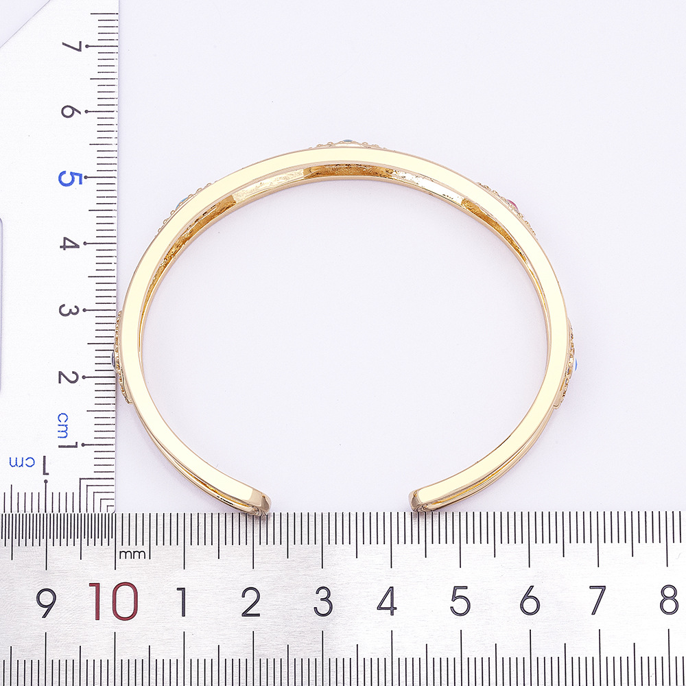 Devil's Eye Enamel Bangle In Copper With 18K Real Gold Plated Electroplated Finish And Zircon Inlay 2