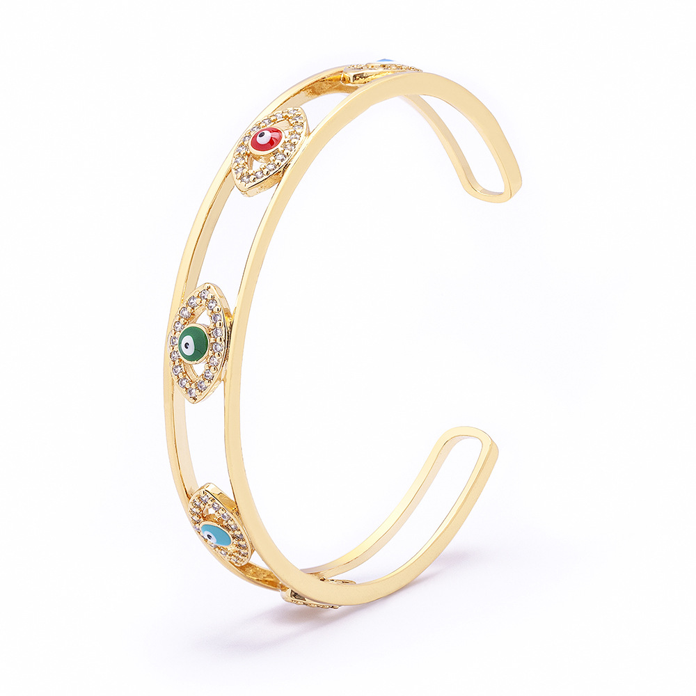 Devil's Eye Enamel Bangle In Copper With 18K Real Gold Plated Electroplated Finish And Zircon Inlay 5