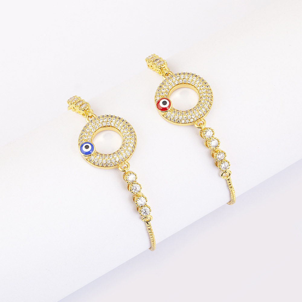 Devil's Eye Enamel Bracelet In Red Copper With 18K Real Gold Plated Electroplated Finish For Women 3