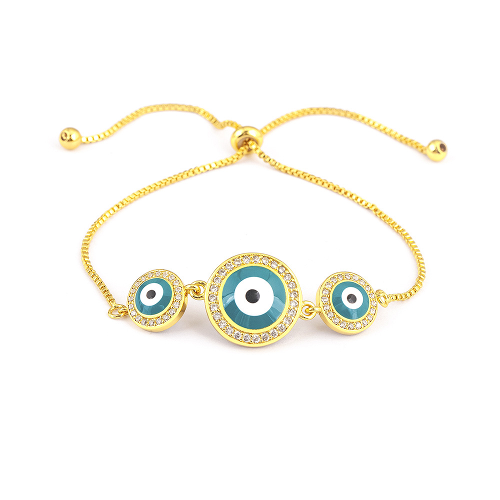 Devil's Eye Gold Copper Bracelets Bangle With 18K Real Gold Plated Electroplated Finish And Stretch Adjustable Closure 5