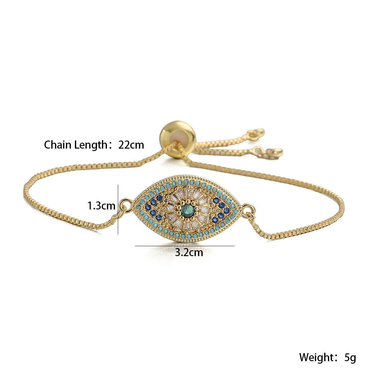 Devil's Eye Micro-Pave Bracelet For Women In Copper With 18K Real Gold Plated Water Plating And Zircon Inlay, Featuring Box Chain 2