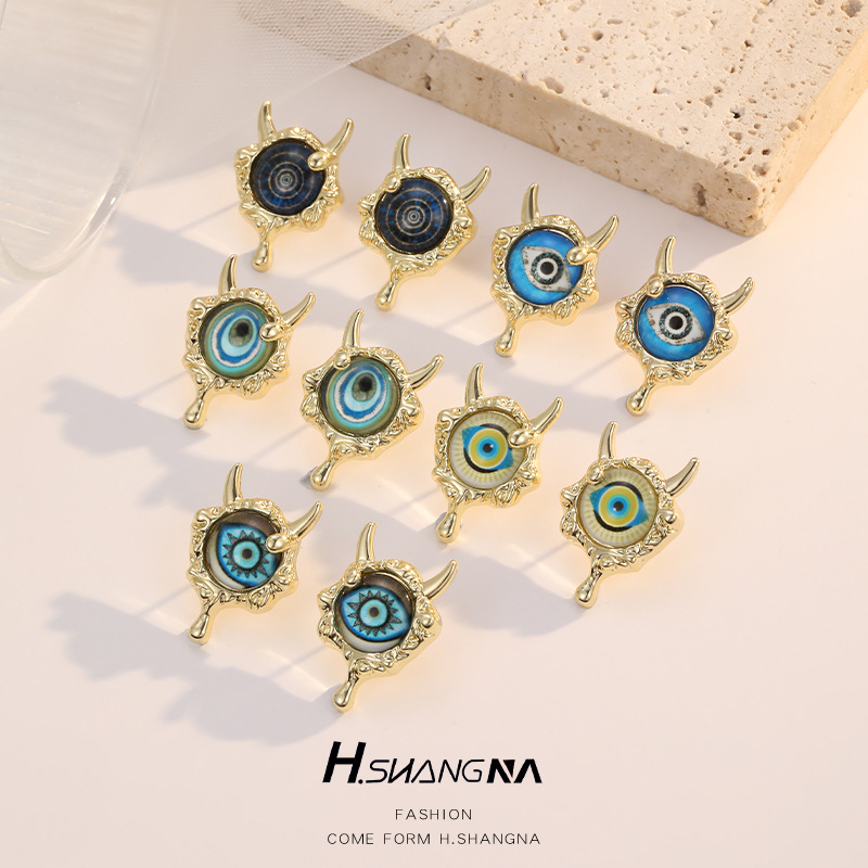 Devil's Eye Stud Earrings For Women With 925 Sterling Silver Posts, Copper Base, And 14K Real Gold Plated Epoxy Resin Inlay