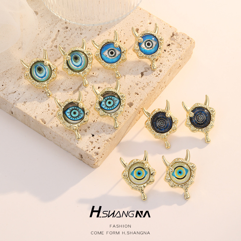 Devil's Eye Stud Earrings For Women With 925 Sterling Silver Posts, Copper Base, And 14K Real Gold Plated Epoxy Resin Inlay 2