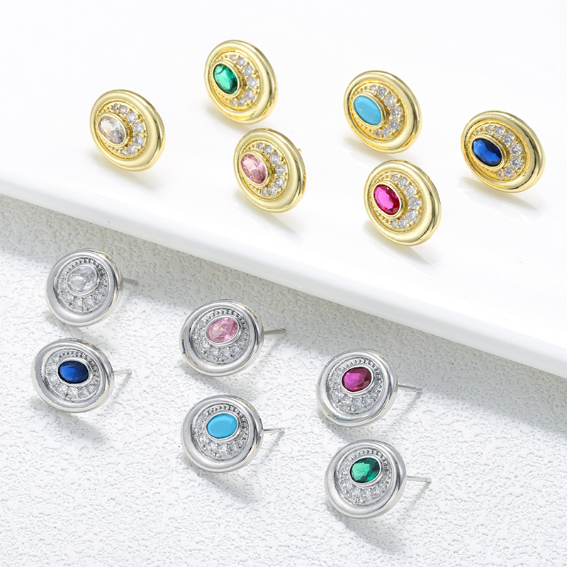 Devil's Eye Stud Earrings For Women With Zircon Inlay, Copper Base, And 18K Real Gold Water Plating