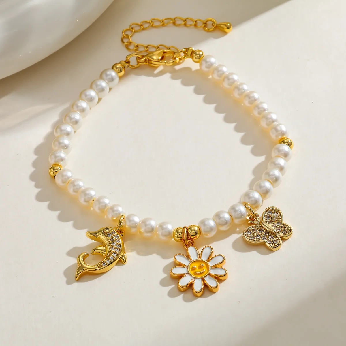 Dolphin Electroplated Bracelet For Women With 18K Real Gold Plated Copper And Water Plating On Beaded Chain 2