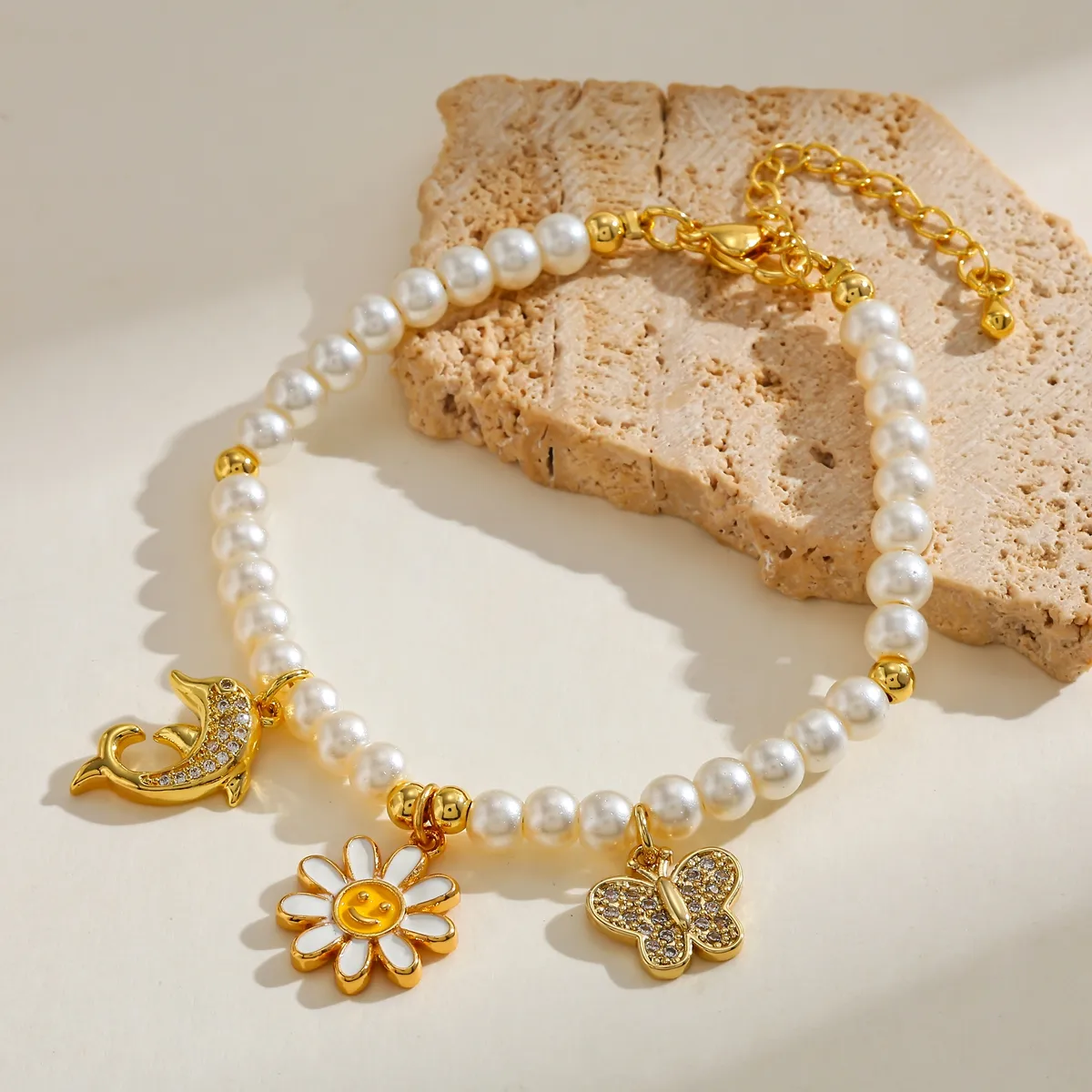Dolphin Electroplated Bracelet For Women With 18K Real Gold Plated Copper And Water Plating On Beaded Chain 3