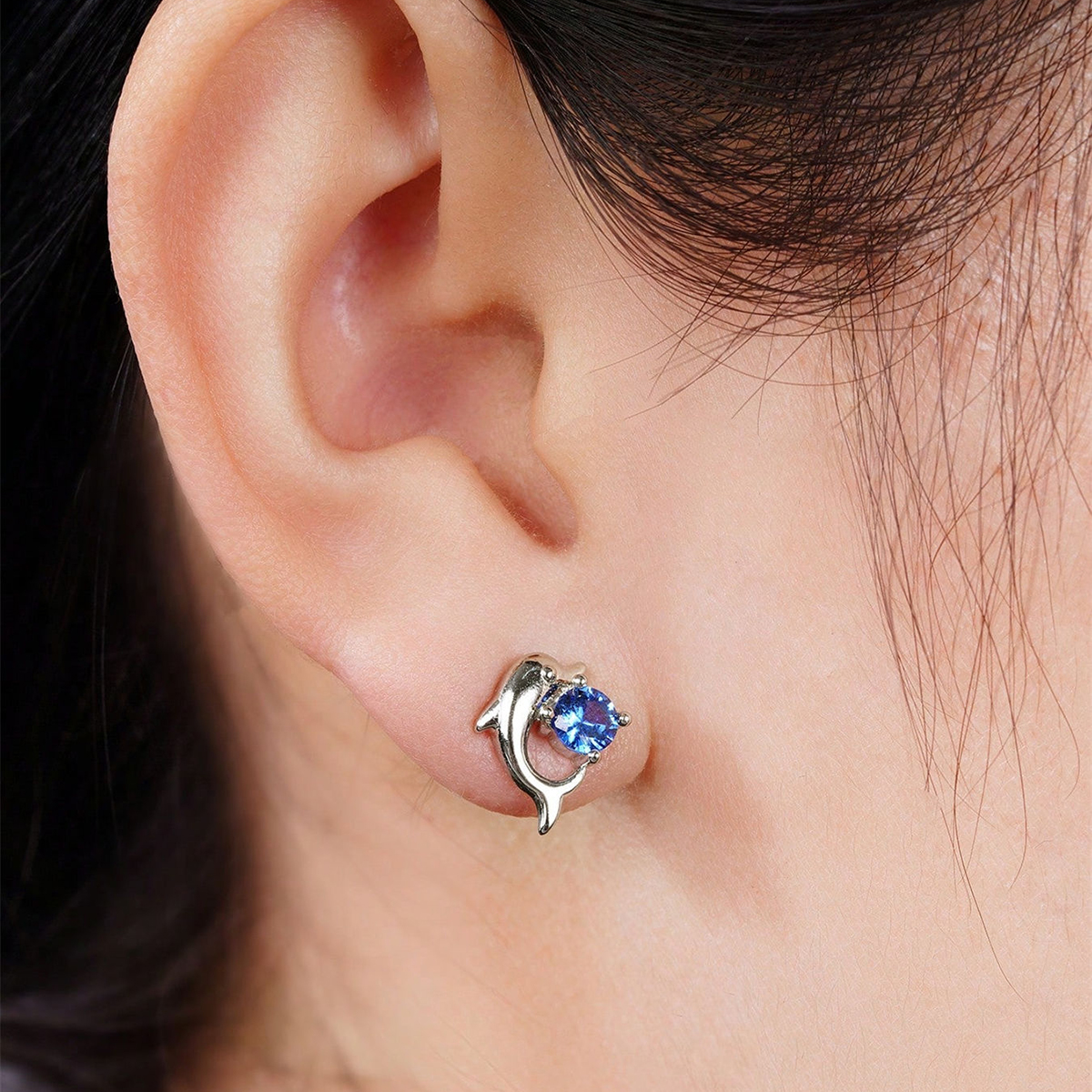 Dolphin Stud Earrings With Claw Setting, Copper Material Featuring White K Water Plating And 0.03µm Thick Zircon Inlay 7