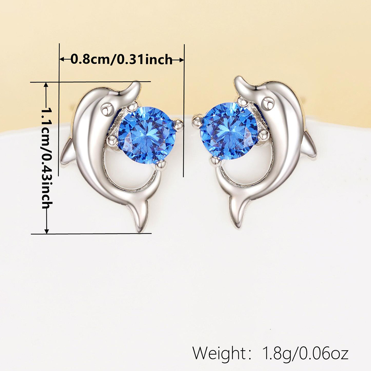 Dolphin Stud Earrings With Claw Setting, Copper Material Featuring White K Water Plating And 0.03µm Thick Zircon Inlay 8
