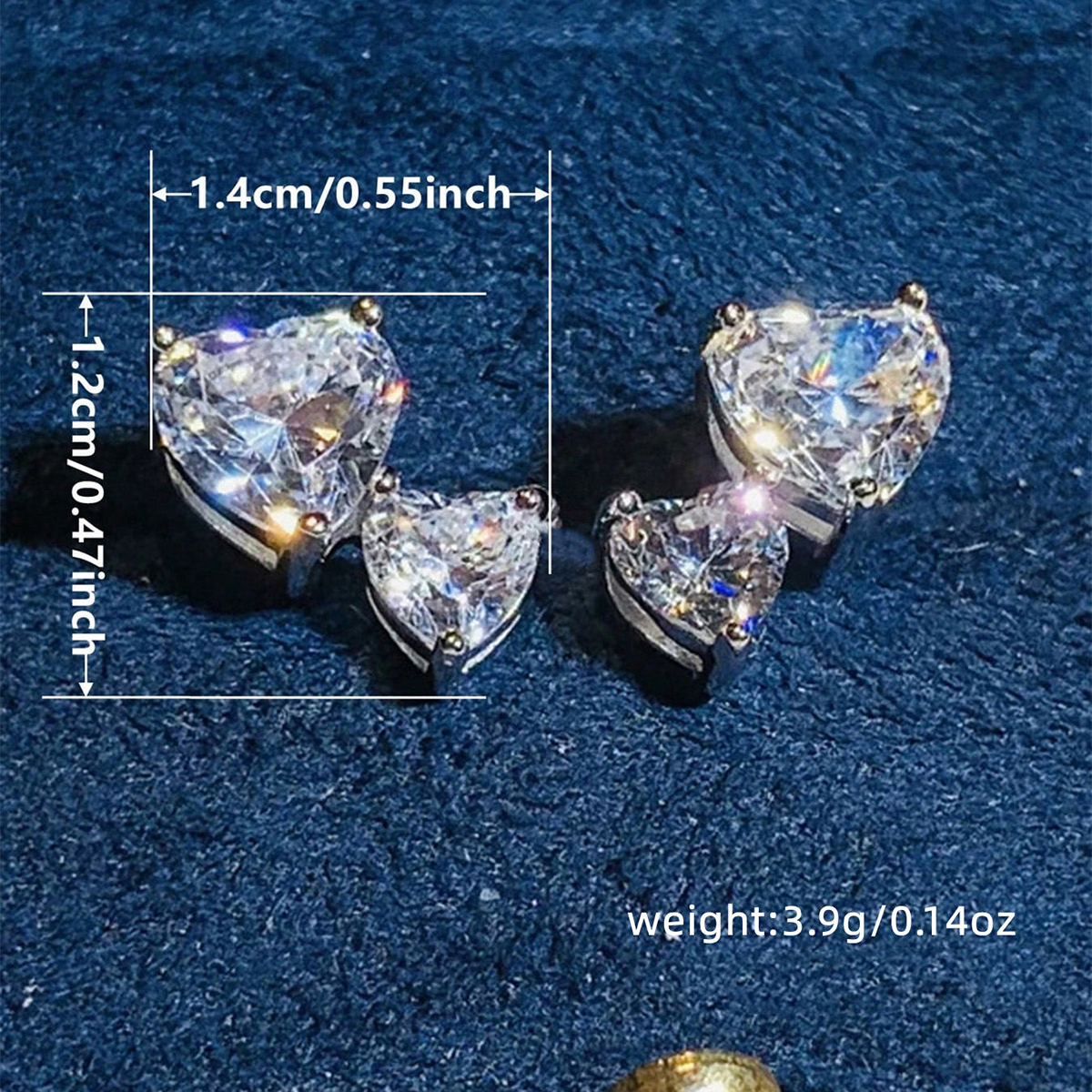 Double Heart Stud Earrings For Women With Claw Setting, White K Plated Copper, And Zircon Inlay Featuring Water Plating 4