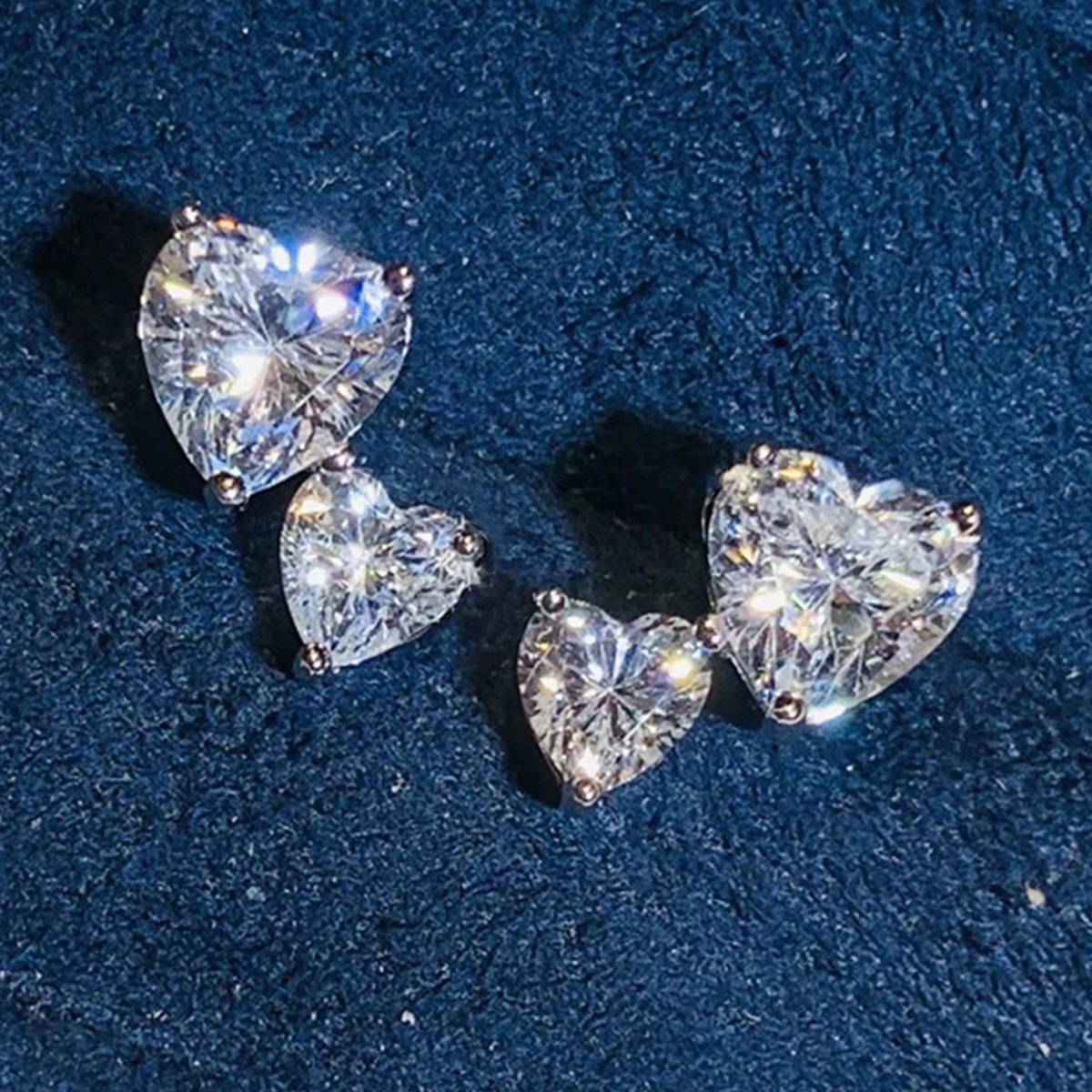Double Heart Stud Earrings For Women With Claw Setting, White K Plated Copper, And Zircon Inlay Featuring Water Plating 5