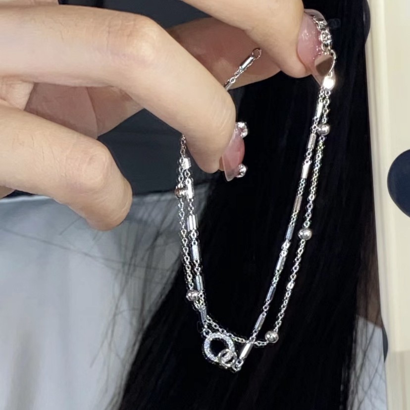 Double Ring Copper Bracelet For Women With Electroplated Gold Plating, Simple Style Suitable For Business