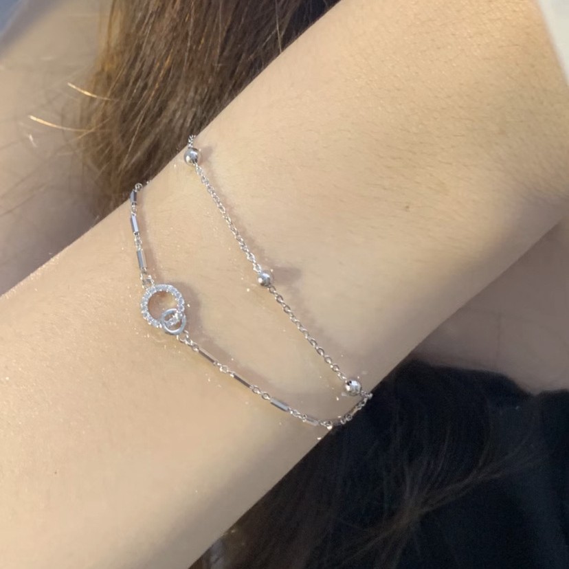 Double Ring Copper Bracelet For Women With Electroplated Gold Plating, Simple Style Suitable For Business 3