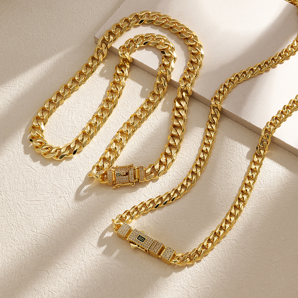 Double S Necklace For Women In 304 Stainless Steel With 14K Gold Plating, Zircon, And Cuban Link Chain 2