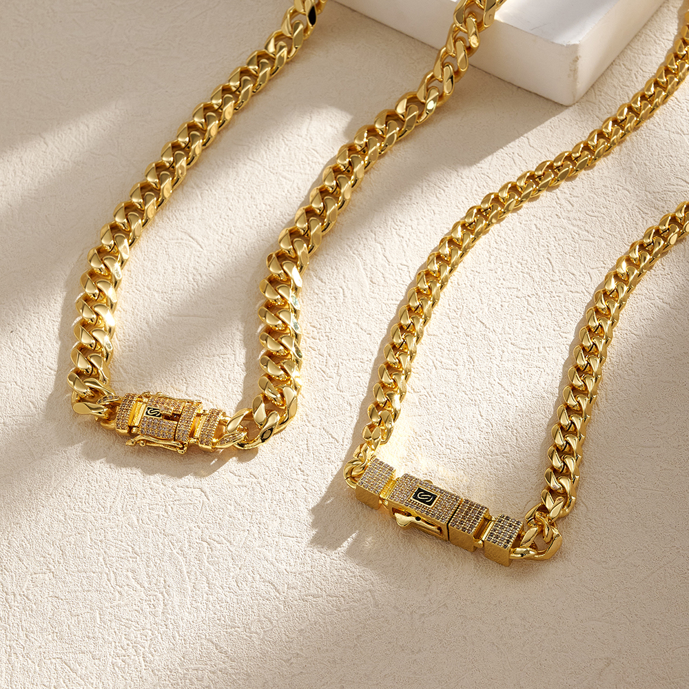 Double S Necklace For Women In 304 Stainless Steel With 14K Gold Plating, Zircon, And Cuban Link Chain 3
