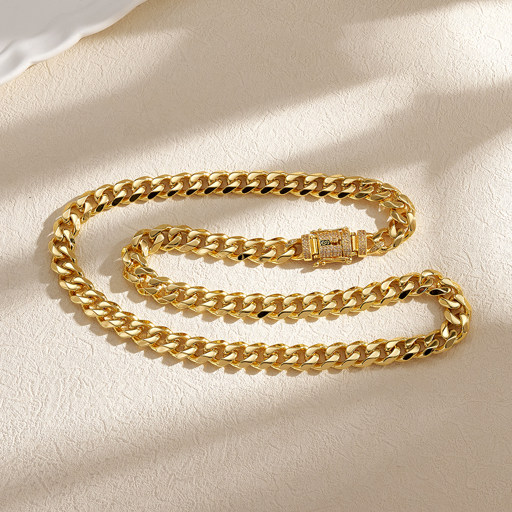 Double S Necklace For Women In 304 Stainless Steel With 14K Gold Plating, Zircon, And Cuban Link Chain 4