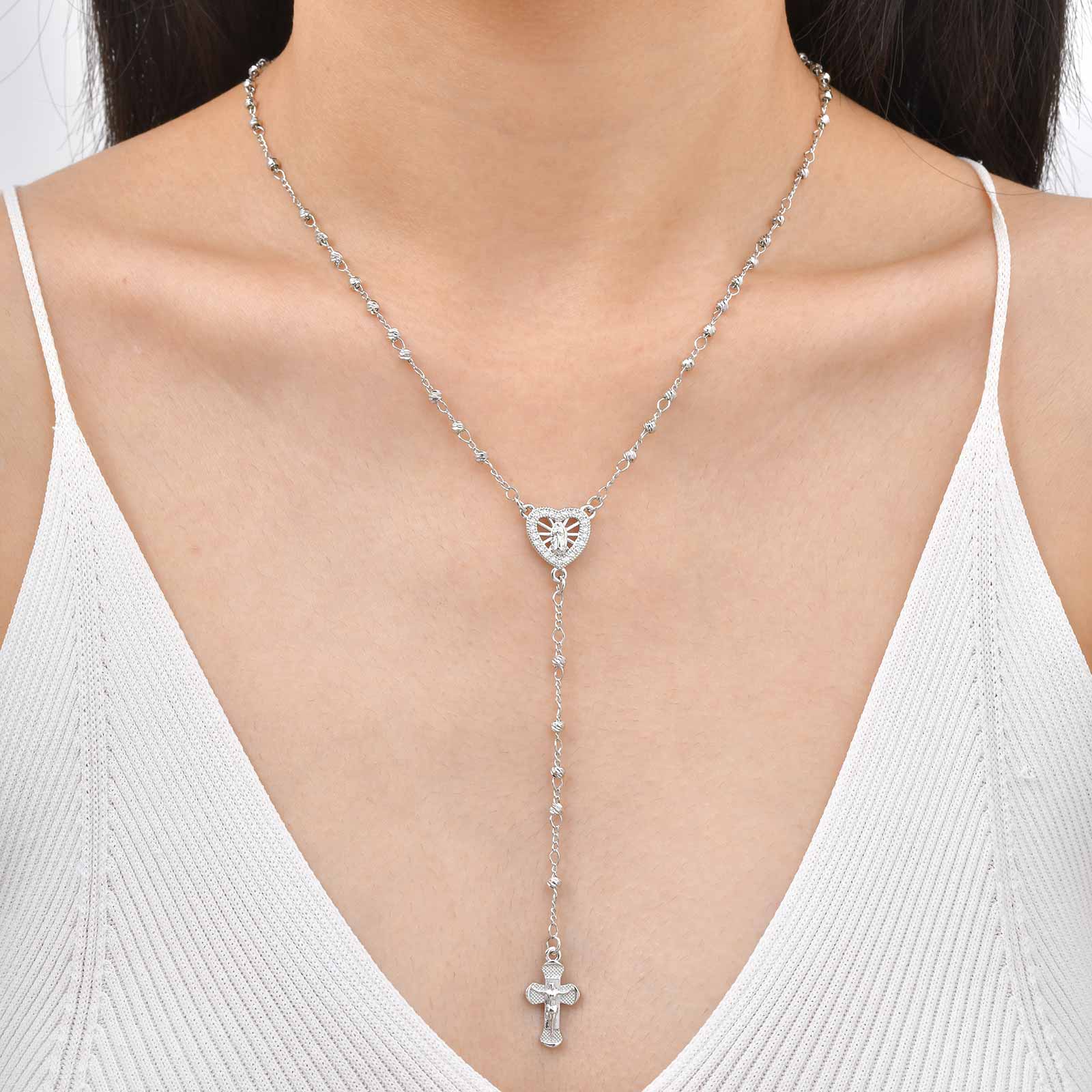 Cross Y-Necklace Lariat Necklace For Women In Copper With 18K Real Gold Plated Finish 0.03µm-0.05µm And Zircon Inlay 3