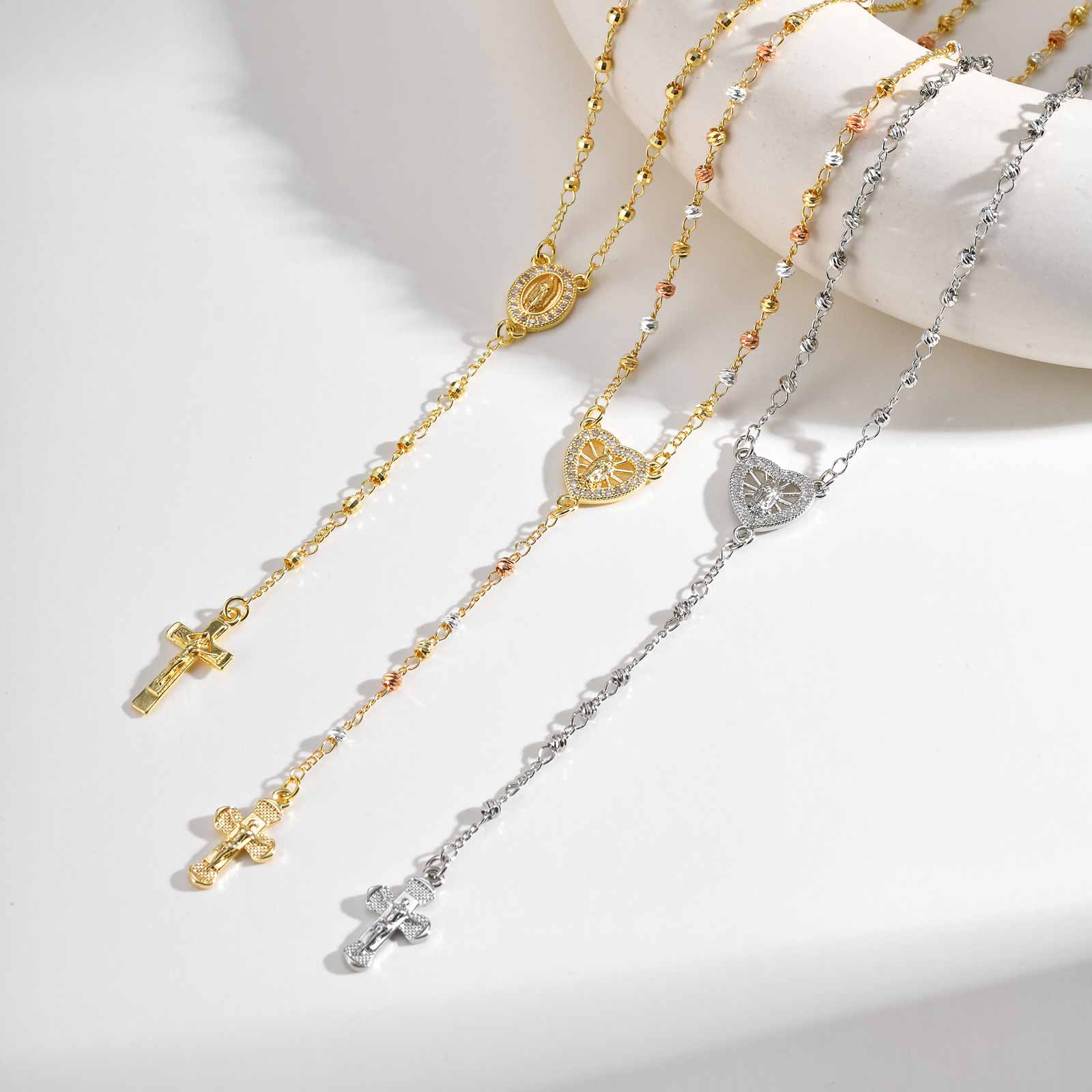 Cross Y-Necklace Lariat Necklace For Women In Copper With 18K Real Gold Plated Finish 0.03µm-0.05µm And Zircon Inlay 4